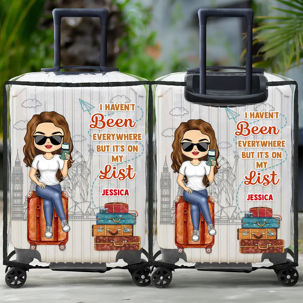 Travel,Gift For Yourself,Gift For Women,Gift For Men,Happy - It's On My List Travel Lover - Personalized Clear Luggage Cover