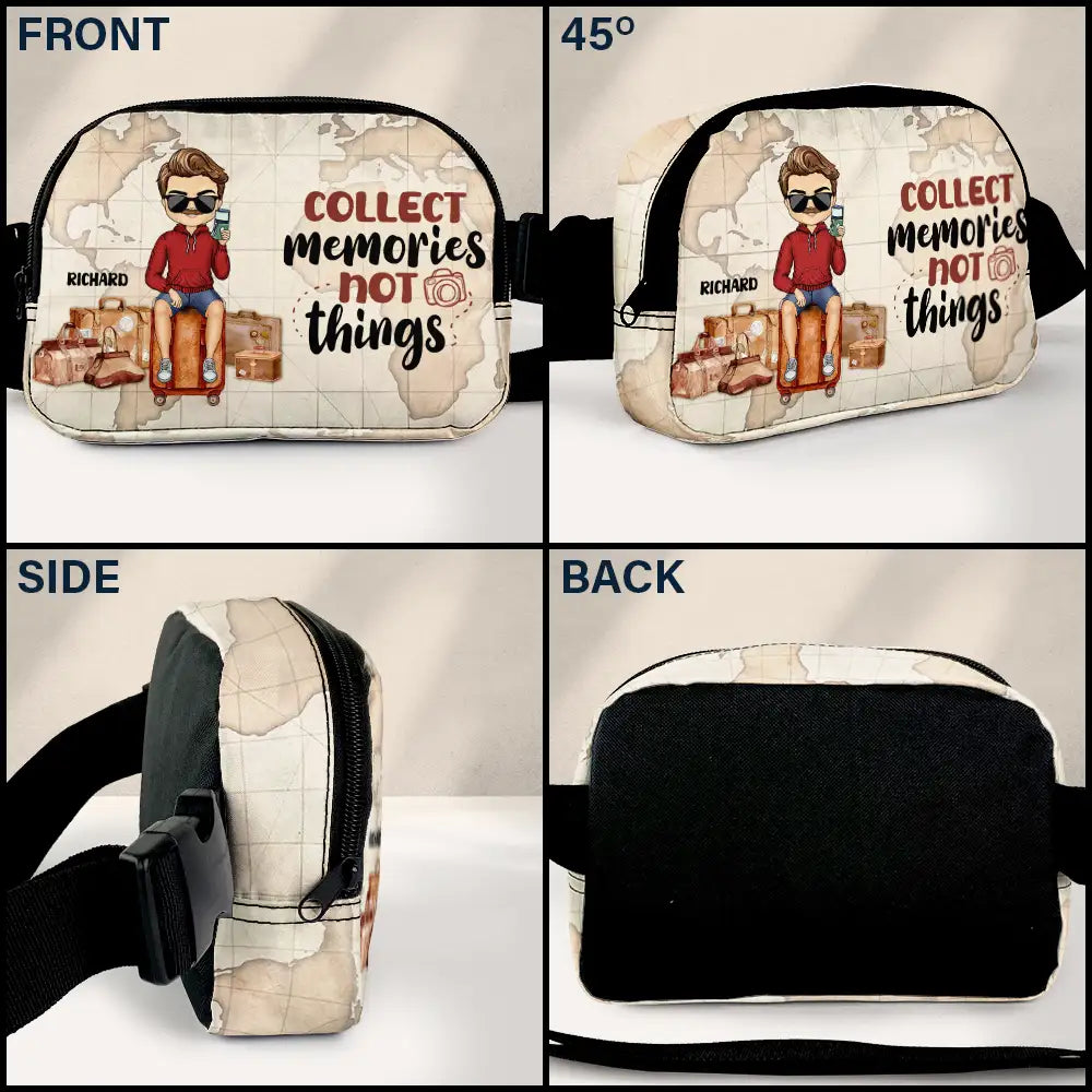 Travel,Gift For Yourself,Gift For Women,Gift For Men,Happy - Travel Is My Therapy Vintage World Map - Personalized Crossbody Belt Bag