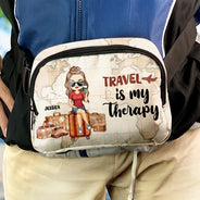 Travel,Gift For Yourself,Gift For Women,Gift For Men,Happy - Travel Is My Therapy Vintage World Map - Personalized Crossbody Belt Bag