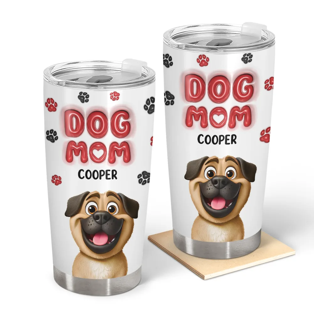 Dog Mom Red 3D Effect - Personalized Tumbler