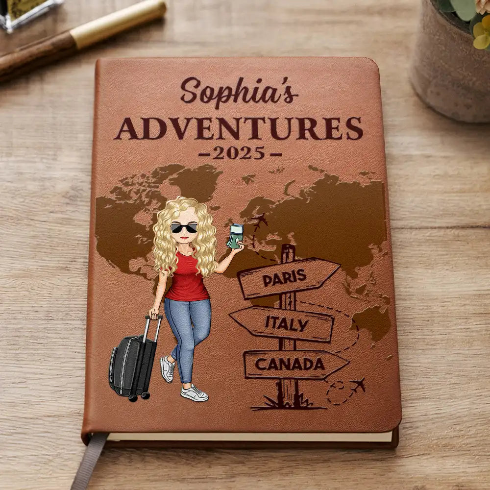 Travel All Around The World - Personalized Leather Journal