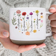 Gift For Mother, Gift For Grandma, Gift For Women, Happy - Birth Month Flower Heart - Personalized Pottery Mug