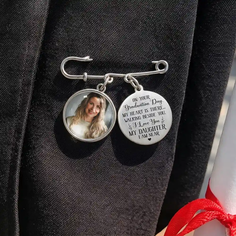 Custom Photo My Heart Is There Walking Beside You - Personalized Graduation Tassel Pin