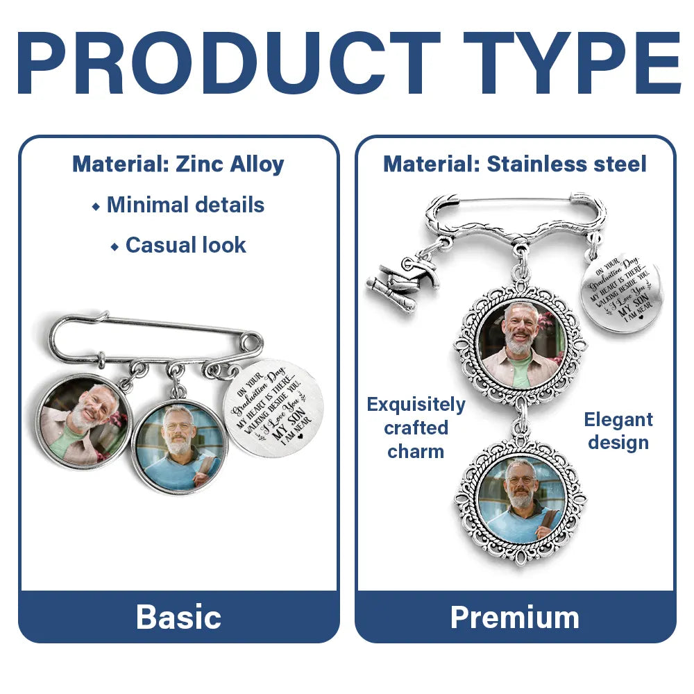 Custom Photo My Heart Is There Walking Beside You - Personalized Graduation Tassel Pin