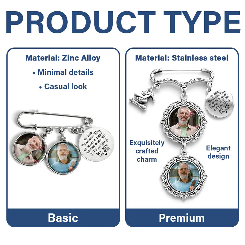 Custom Photo My Heart Is There Walking Beside You - Personalized Graduation Tassel Pin