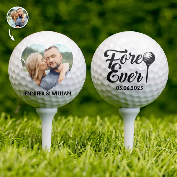 Gift For Couples, Happy, Golf, Gift For Husband - Custom Photo Fore Ever Couple - Personalized Golf Ball