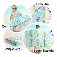 Gift For Kids,Poolside,Travel,Summer,Happy,Swimming,Gift For Daughter,Gift For Son - Custom Photo Summer Fun Kid's Animal Cosplay With Float Ring - Personalized Hooded Beach Towel