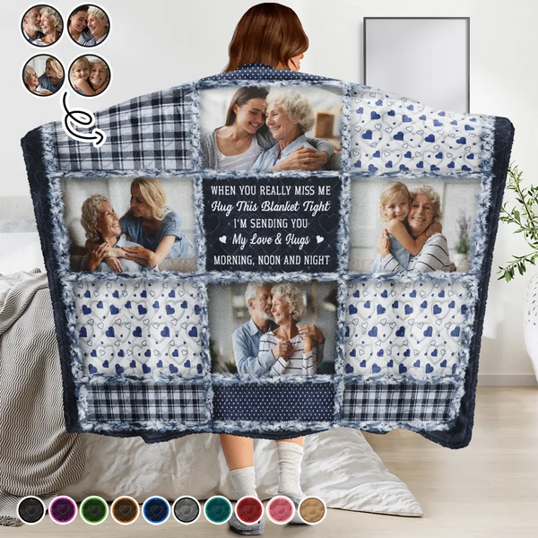 Family,Custom Photo,Memorial,Sad,Gift For Women,Christmas - Custom Photo Memorial When You Really Miss Me Hug This Blanket - Personalized Wearable Blanket