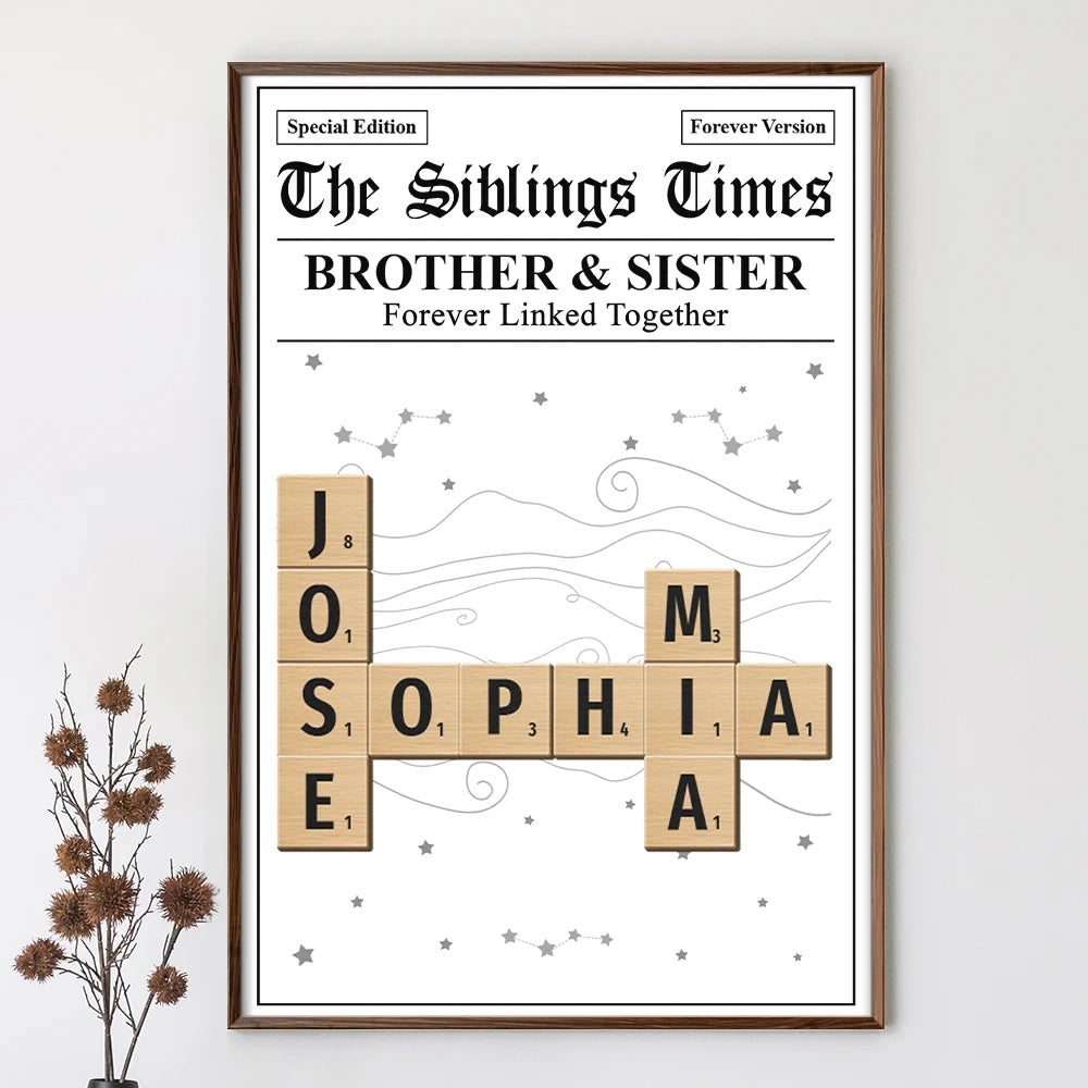 Gift For Sibling,Gift For Sisters,Gift For Brothers,Christmas,Happy - Crossword The Siblings Times - Personalized Poster