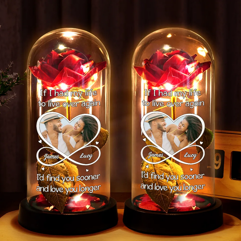 Gift For Couples,Old Couples,LGBT,Gift For Women,Gift For Men,Love,Gift For Wife,Gift For Husband,Gift For Boyfriend,Gift For Girlfriend,Custom Photo - Custom Photo Couple I'd Find You Sooner And Love You Longer - Personalized Everlasting Rose Dome Lamp