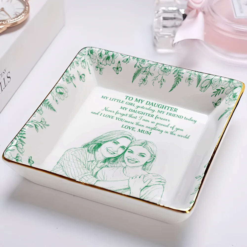 Gift For Daughter,Gift For Women,Happy,Gift For Grandkids,Photo - Pencil Sketch - Custom Photo Pencil Sketch My Daughter Granddaughter Forever - Personalized Ring Dish