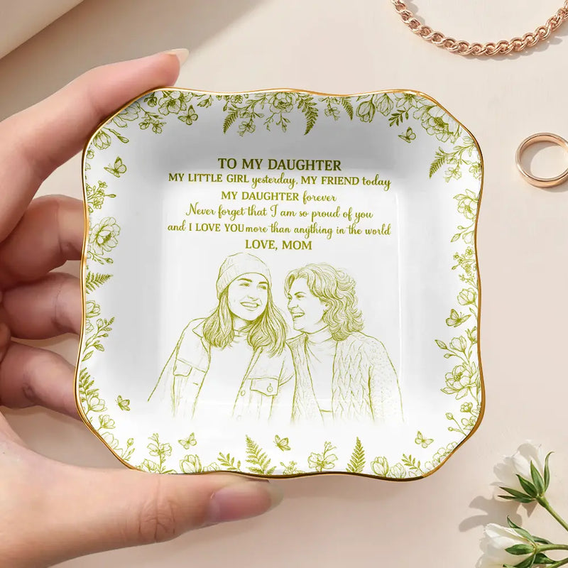 Gift For Daughter,Gift For Women,Happy,Gift For Grandkids,Photo - Pencil Sketch - Custom Photo Pencil Sketch My Daughter Granddaughter Forever - Personalized Ring Dish