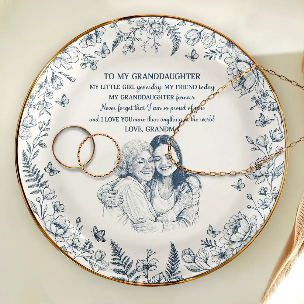 Gift For Daughter,Gift For Women,Happy,Gift For Grandkids,Photo - Pencil Sketch - Custom Photo Pencil Sketch My Daughter Granddaughter Forever - Personalized Ring Dish