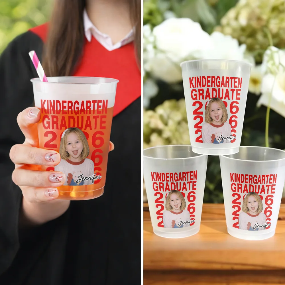 Graduation,Happy,Gift For Kids,Gift For Grandkids,Photo,Proud - Custom Photo Kindergarten Preschool Graduate - Personalized Frosted Cups