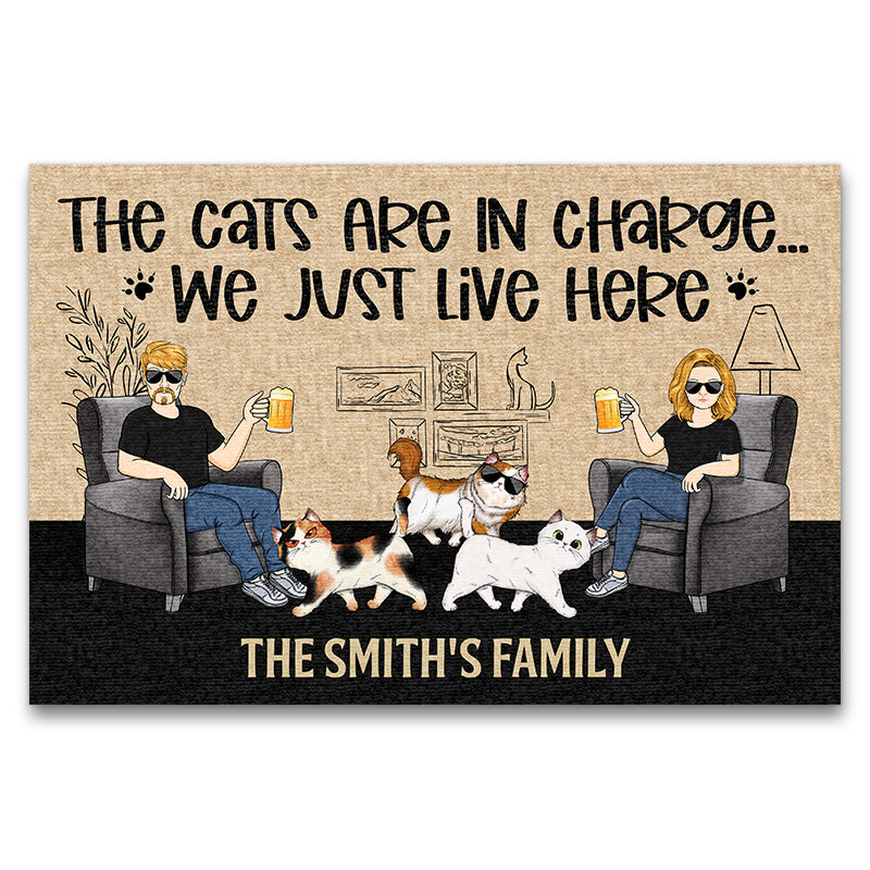 Family Couple The Cats Are In Charge - Gift For Cat Lovers - Personalized Custom Doormat