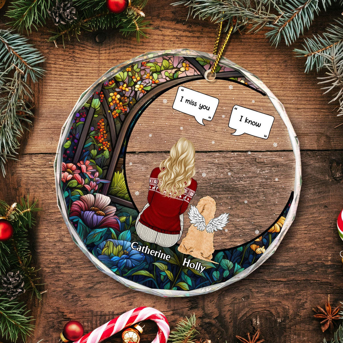 Christmas I Miss You - Memorial Gift For Pet Lovers, Dog Mom, Dog Dad, Cat Mom, Cat Dad - Personalized Circle Glass Ornament