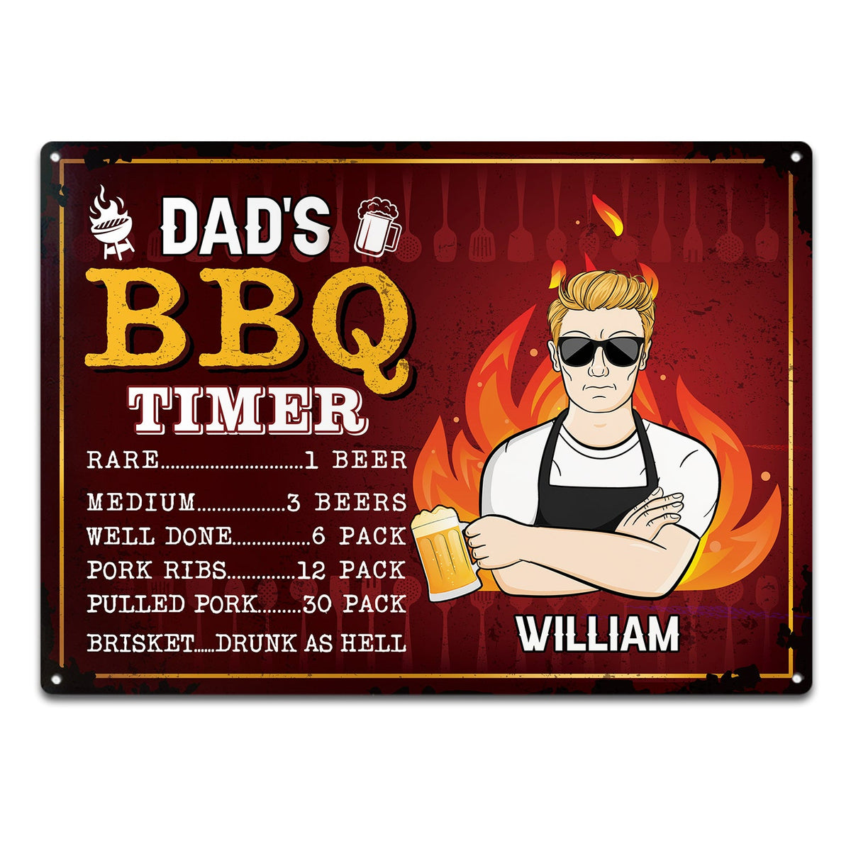 Dad's BBQ Timer - Gift For Father, Grandpa - Personalized Classic Metal Signs