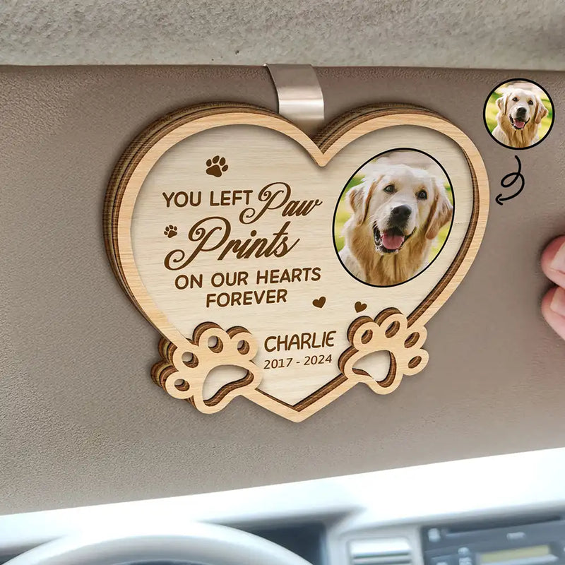 Custom Photo You Left Paw Prints On My Heart Forever - Personalized Custom Shaped Car Visor Clip
