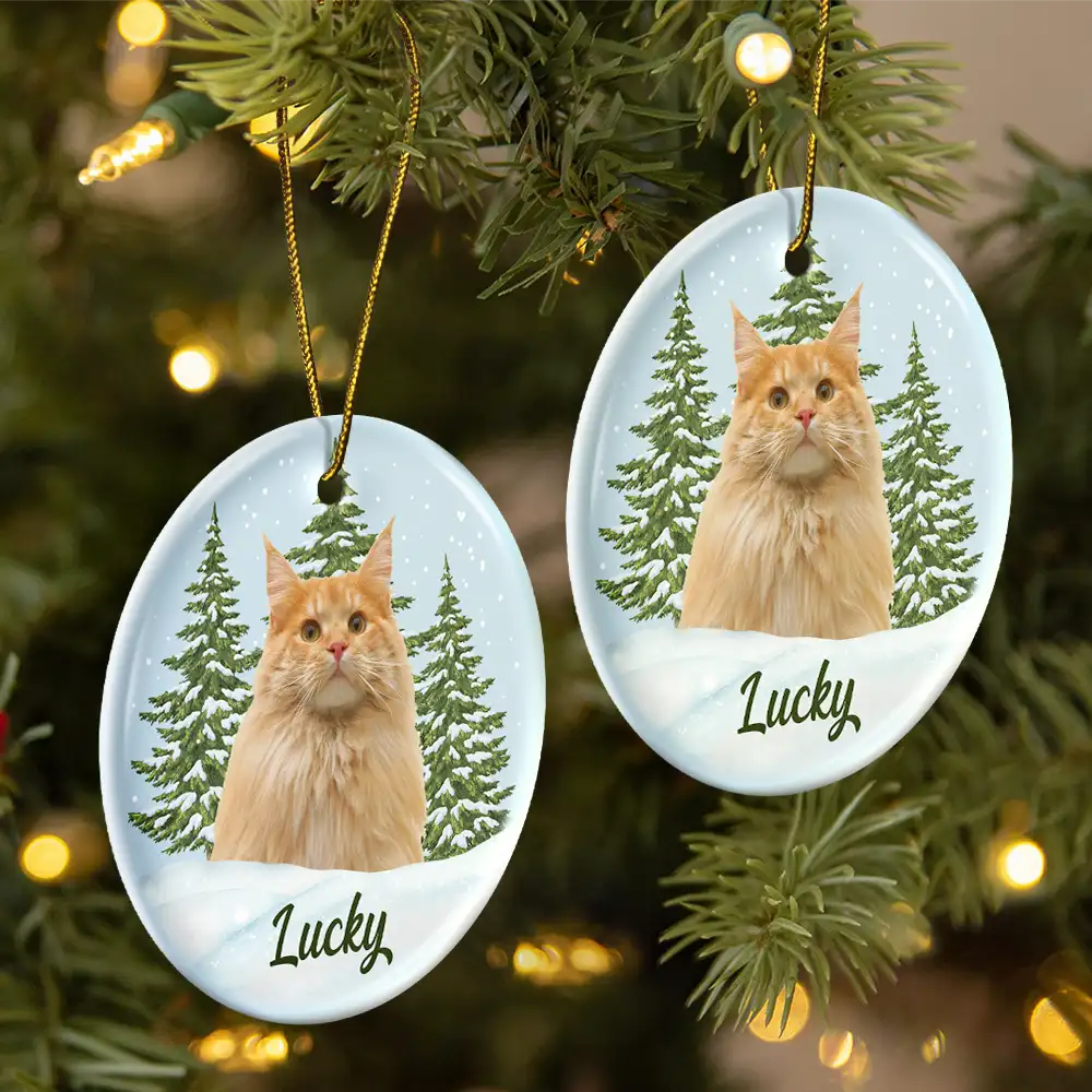 Memorial, Pet Lovers - Custom Photo Pet Face Memorial - Personalized Circle Ceramic Ornament