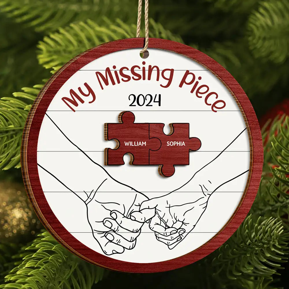 My Missing Piece Christmas Couple Holding Hands - Personalized 2-Layered Wooden Ornament