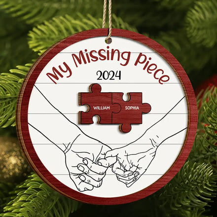 My Missing Piece Christmas Couple Holding Hands - Personalized 2-Layered Wooden Ornament