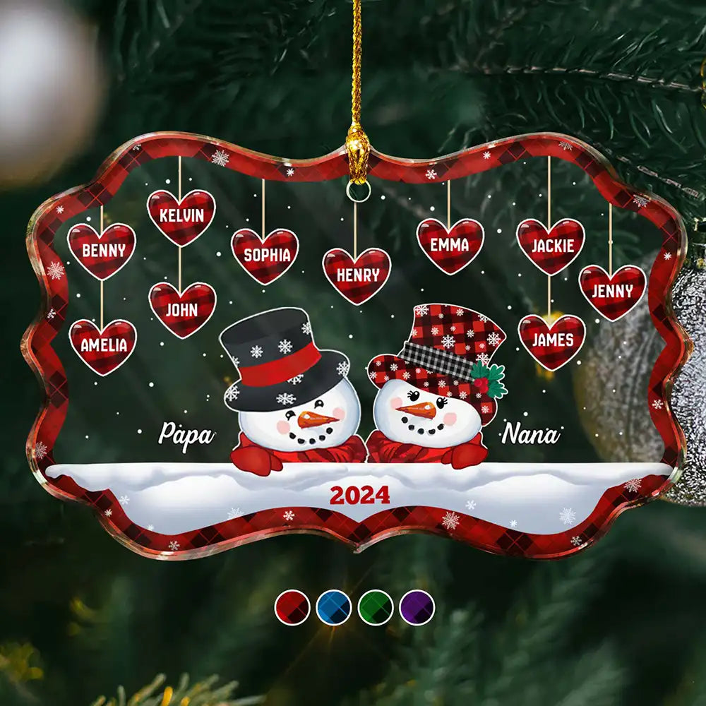 Papa Nana Snowman Christmas Grandparents - Personalized Medallion Glass Ornament