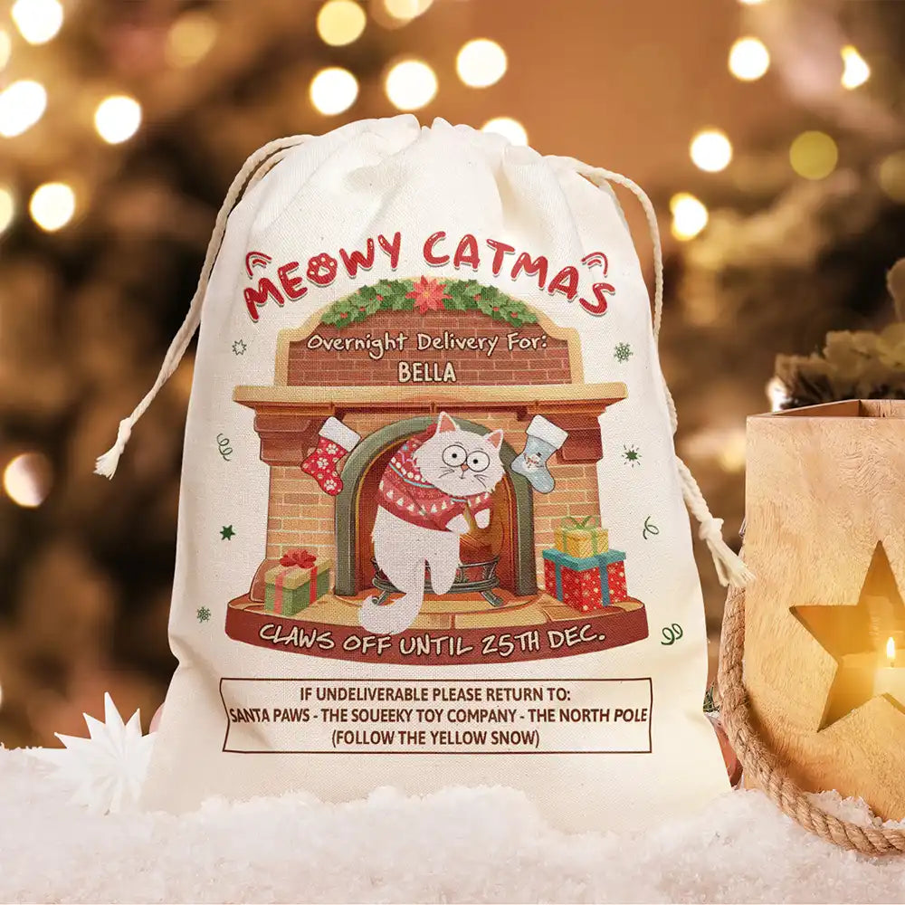 Hanging Cat Meowy Catmas - Personalized Favor Bag