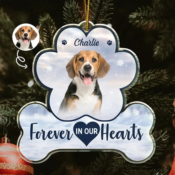 Pet Lovers,Dog Lovers,Cat Lovers - Custom Photo Forever Our Hearts Memorial - Personalized Custom Shaped Acrylic Ornament