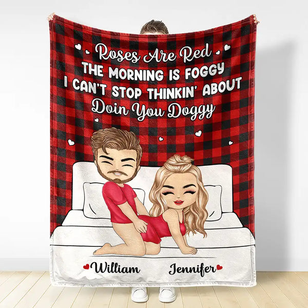 Gift For Couples, Gift For Boyfriend, Gift For Husband, Gift For Wife, Gift For Girlfriend - Roses Are Red The Morning Is Foggy - Personalized Fleece Blanket, Sherpa Blanket
