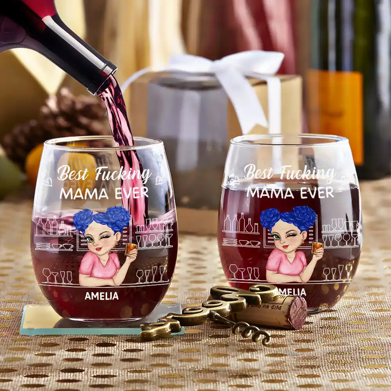 Gift For Mother - Best Mom Ever - Personalized Stemless Wine Glass