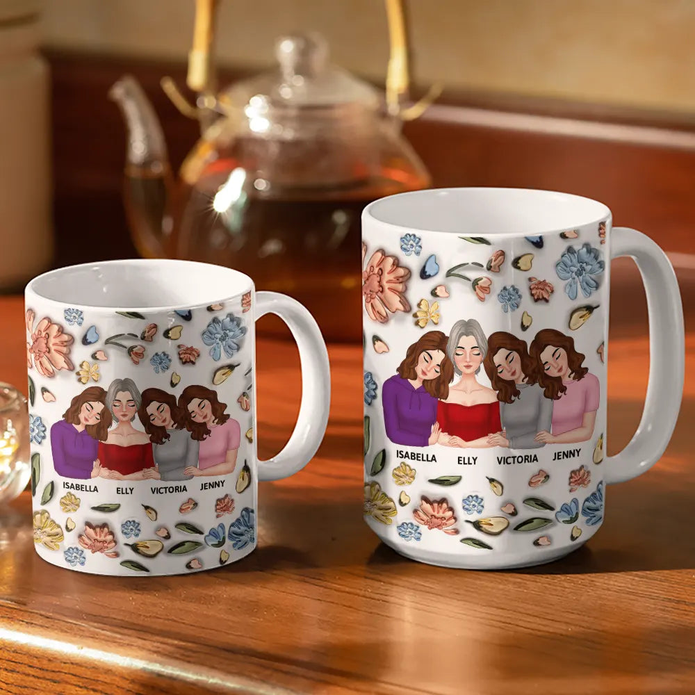 Gift For Mother,Gift For Daughter,Mom - Daughters (Adult),Love - Mother & Daughter Forever Linked Together - 3D Inflated Effect Printed Mug, Personalized White Edge-to-Edge Mug