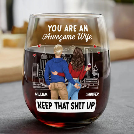 You Are An Awesome Wife - Personalized Stemless Wine Glass