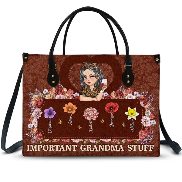 Gift For Grandma, Gift For Mother - Important Nana Mom Stuff - Personalized Leather Bag