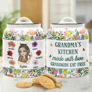 Gift For Mother,Gift For Grandma,Happy - Made With Love Grandkids Eat Free - Personalized Cookie Jar