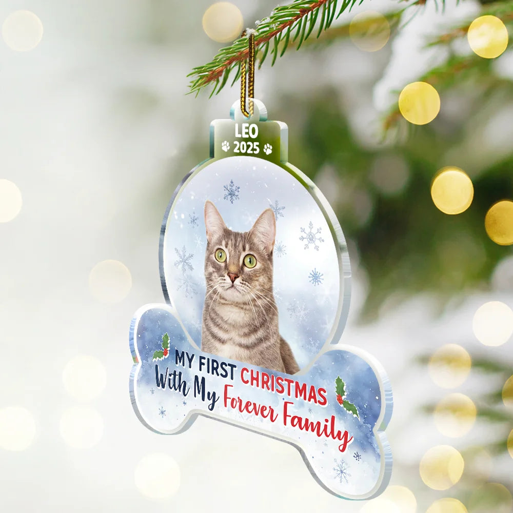 Dog Lovers,Dog Mom,Dog Dad,Christmas,Happy - Custom Photo First Christmas With My Forever Family - Personalized Custom Shaped Acrylic Ornament