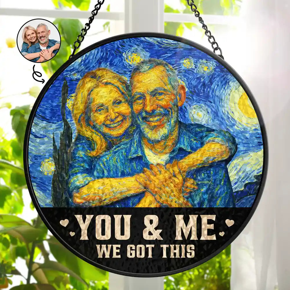 Gift For Couples,Gift For Husband,Gift For Wife,Gift For Boyfriend,Gift For Girlfriend - Custom Photo You And Me We Got This Under Starry Night - Personalized Stained Glass Window Hanging Suncatcher