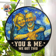 Gift For Couples,Gift For Husband,Gift For Wife,Gift For Boyfriend,Gift For Girlfriend - Custom Photo You And Me We Got This Under Starry Night - Personalized Stained Glass Window Hanging Suncatcher