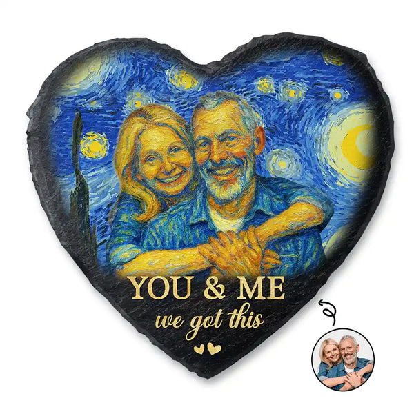 Gift For Couples,Gift For Husband,Gift For Wife,Gift For Boyfriend,Gift For Girlfriend - Custom Photo You & Me We Got This Under Starry Night - Personalized Heart Memorial Garden Stone
