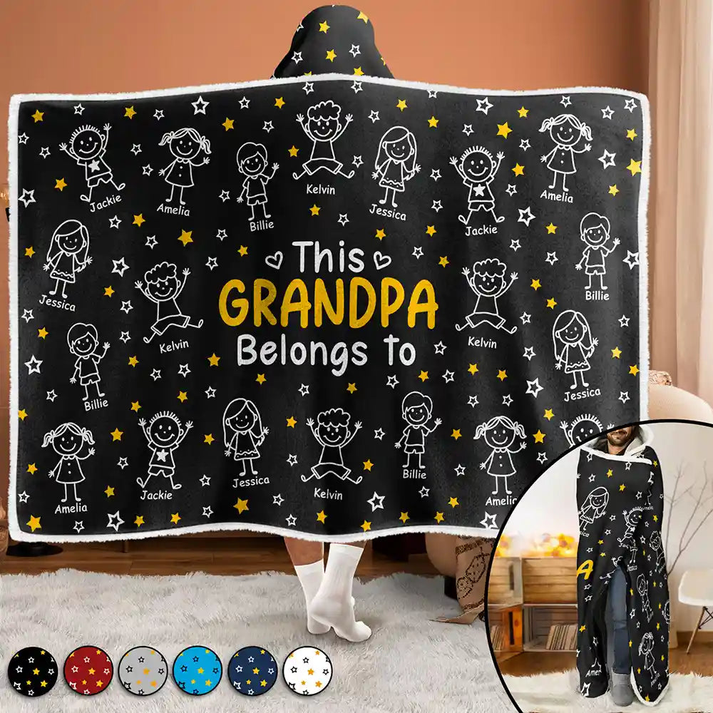 This Grandpa Grandma Belongs To Kids Pet - Personalized Wearable Hooded Blanket