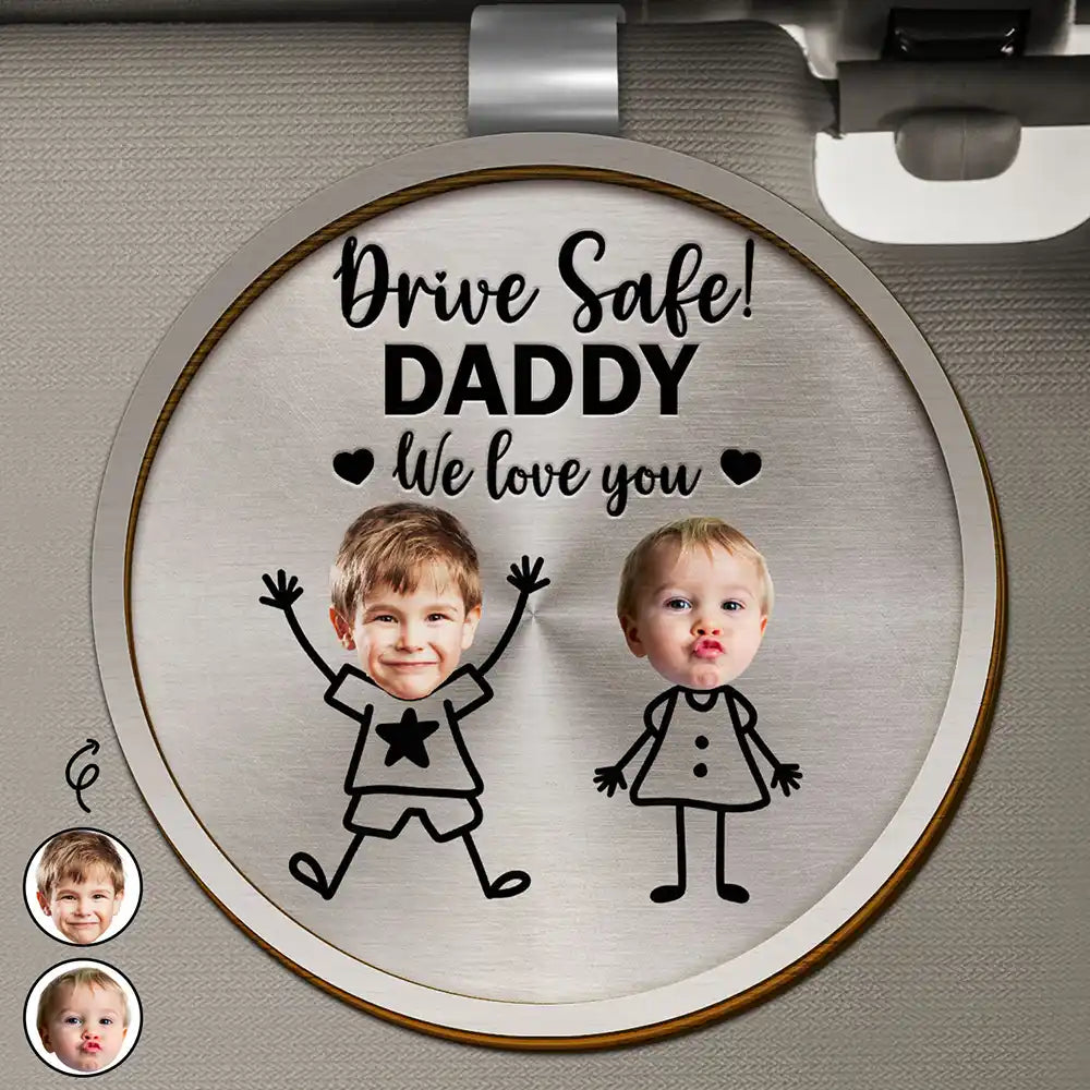 Stick Figure,Gift For Father,Gift For Grandpa,Gift For Mother,Gift For Grandma,Happy - Custom Photo Drive Safe Grandpa Daddy Kid Stick Figures - Personalized Custom Shaped Car Visor Clip