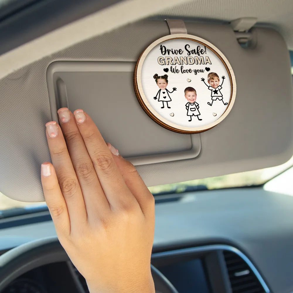 Stick Figure,Gift For Father,Gift For Grandpa,Gift For Mother,Gift For Grandma,Happy - Custom Photo Drive Safe Grandpa Daddy Kid Stick Figures - Personalized Custom Shaped Car Visor Clip