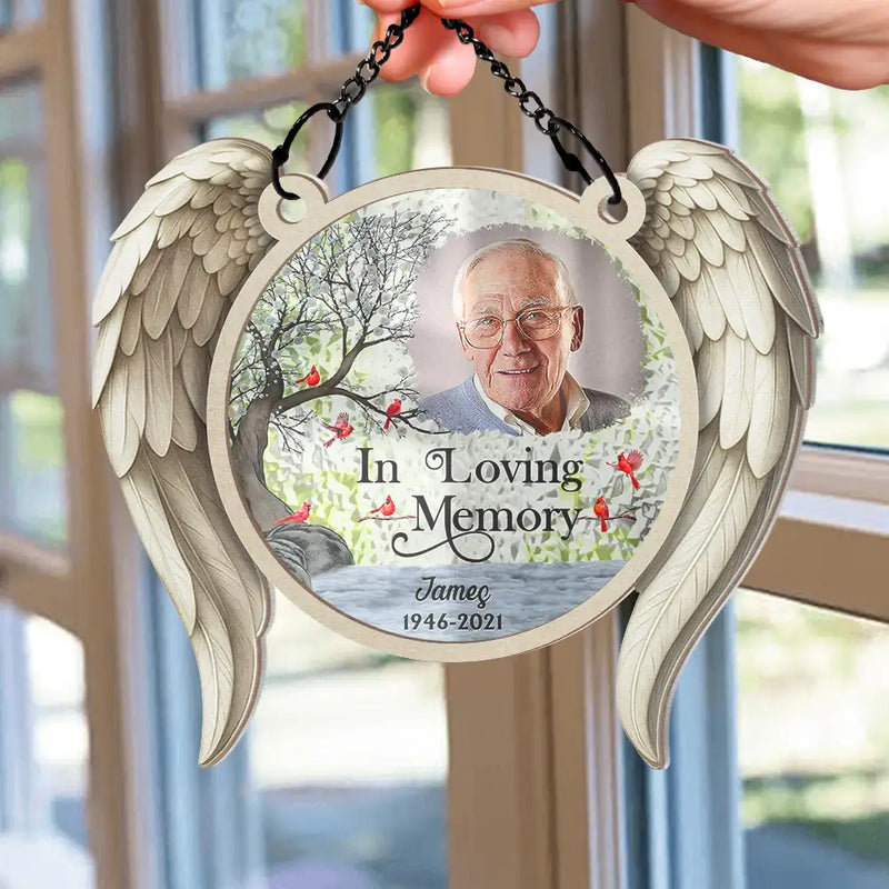 Memorial,Family,Parents,Gift For Grandparents,Sad,Custom Photo - Custom Photo I'm Always With You Angel Wings - Personalized Window Hanging Suncatcher Ornament