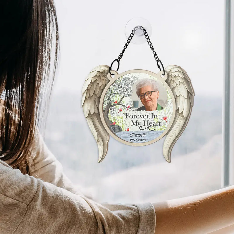 Memorial,Family,Parents,Gift For Grandparents,Sad,Custom Photo - Custom Photo I'm Always With You Angel Wings - Personalized Window Hanging Suncatcher Ornament