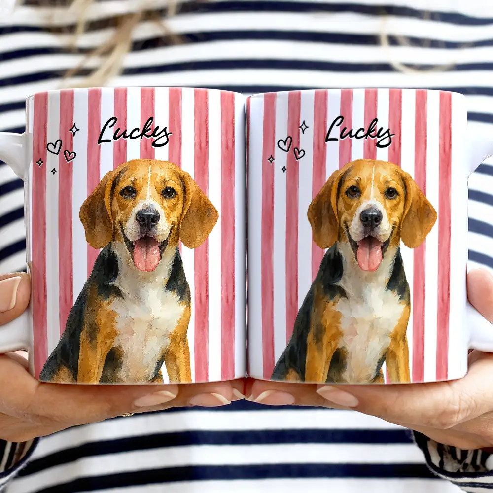 Custom Photo Realistic Watercolor Art Dog Cat Stripe Colors - Personalized White Edge-to-Edge Mug