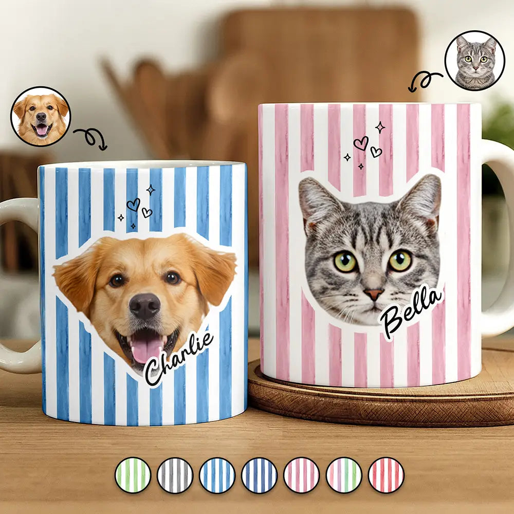 Custom Outline Photo Dog Cat Stripe Colors - Personalized White Edge-to-Edge Mug