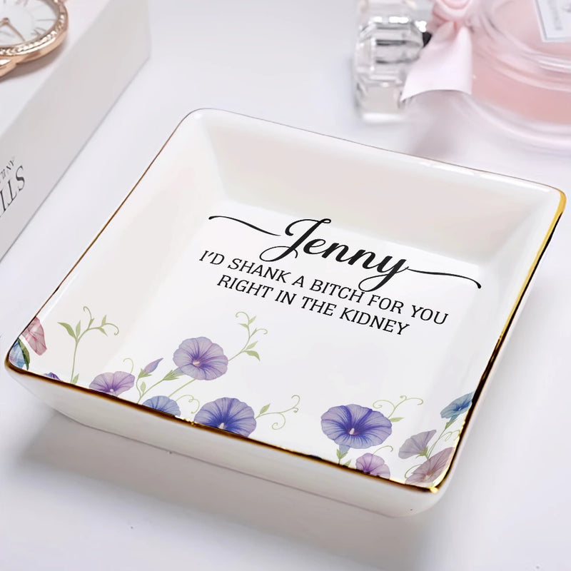 Gift For Bestie,Gift For Sisters,Happy - A True Friendship Is A Journey Without An End Birth Flower Watercolor - Personalized Ring Dish