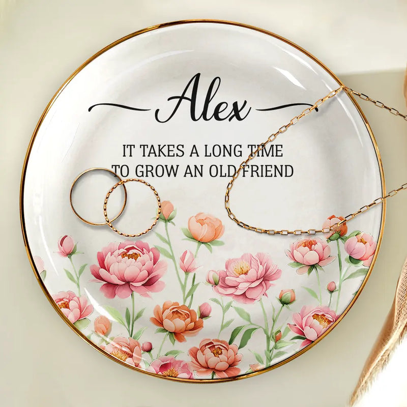 Gift For Bestie,Gift For Sisters,Happy - A True Friendship Is A Journey Without An End Birth Flower Watercolor - Personalized Ring Dish