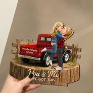 Gift For Couples,Gift For Husband,Gift For Wife,Gift For Boyfriend,Gift For Girlfriend,LGBT,Love - Flannel Standing Couple You And Me We Got This - Personalized Custom Shaped Wooden Plaque