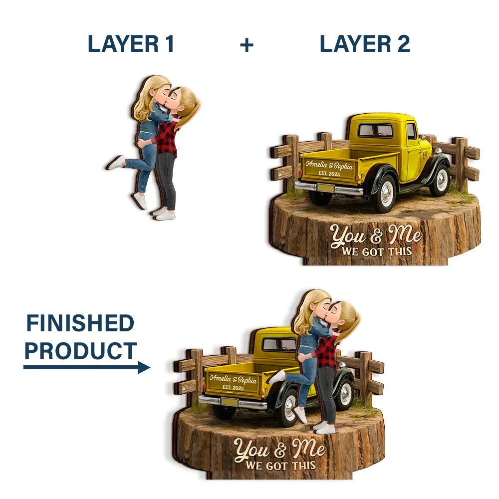 Gift For Couples,Gift For Husband,Gift For Wife,Gift For Boyfriend,Gift For Girlfriend,LGBT,Love - Flannel Standing Couple You And Me We Got This - Personalized Custom Shaped Wooden Plaque