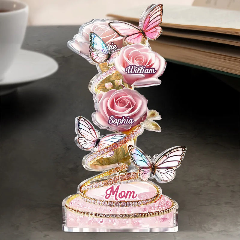 Gift For Grandma,Gift For Mother,Love,Happy - Handpicked Just For Mom Grandma 3D Crystal Effect Roses - Personalized Custom Shaped Acrylic Plaque